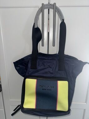 Kate Spade Large Navy Tote with Yellow Front Panel and Pink Trim